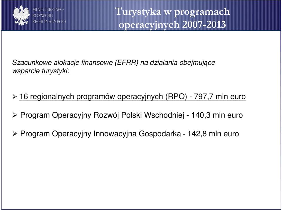 operacyjnych (RPO) - 797,7 mln euro Program Operacyjny Rozwój Polski