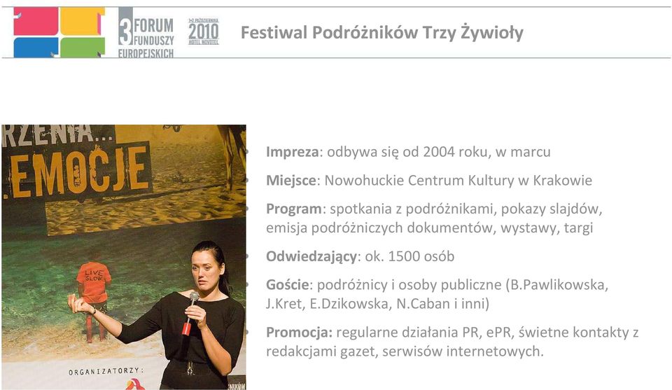 wystawy, targi Odwiedzający: ok. 1500 osób Goście: podróżnicy i osoby publiczne (B.Pawlikowska, J.Kret, E.