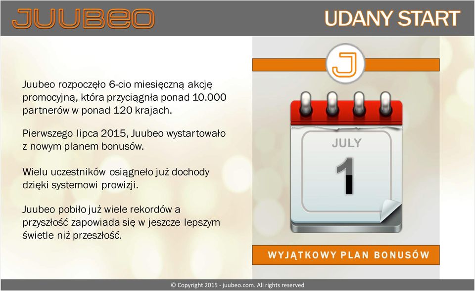Pierwszego lipca 2015, Juubeo wystartowało z nowym planem bonusów.