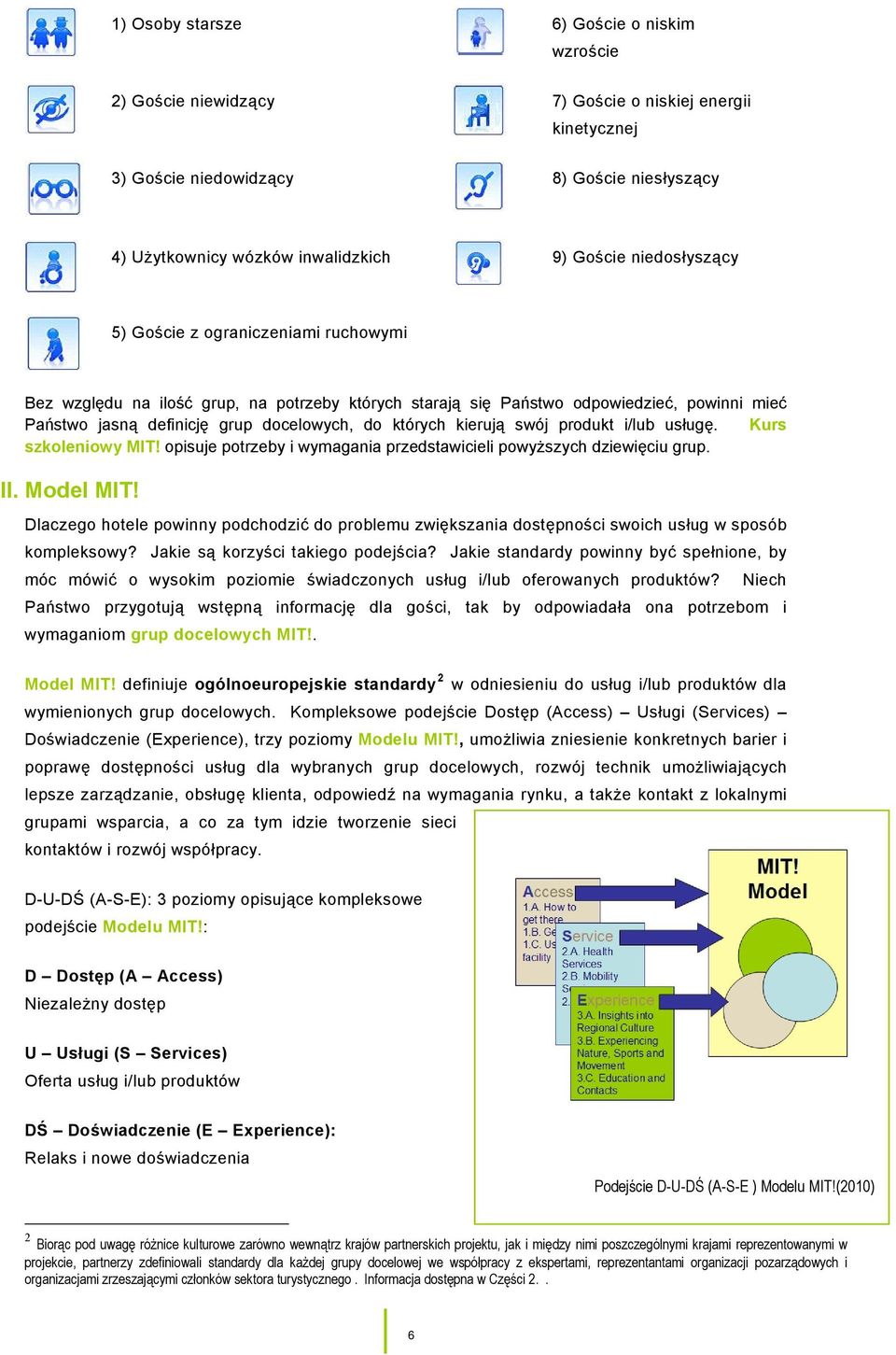 kierują swój produkt i/lub usługę. Kurs szkoleniowy MIT! opisuje potrzeby i wymagania przedstawicieli powyższych dziewięciu grup. II. Model MIT!