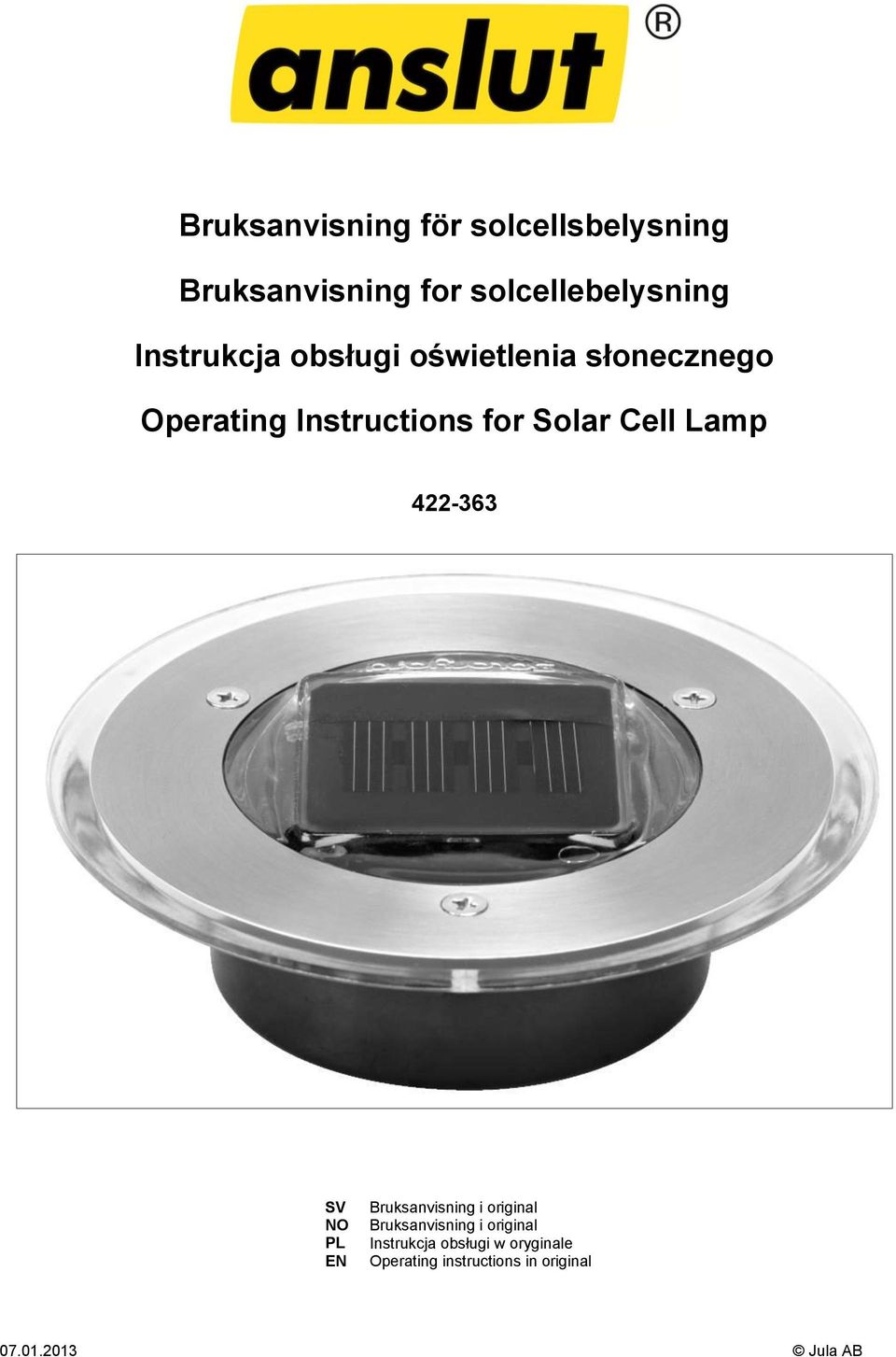 Cell Lamp 422-363 SV NO PL EN Bruksanvisning i original Bruksanvisning i