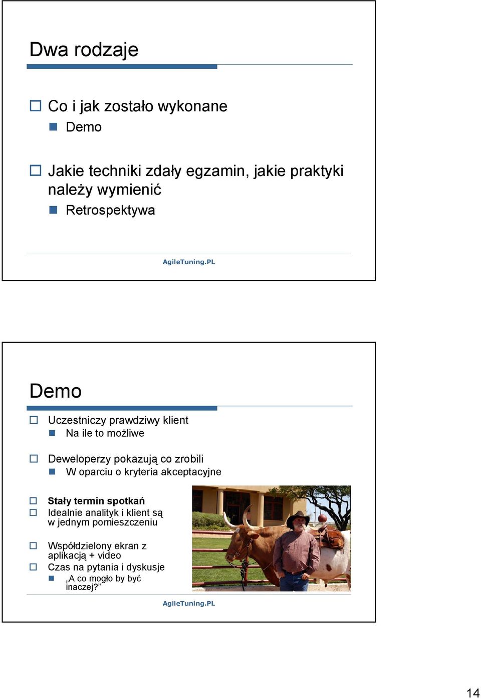 zrobili W oparciu o kryteria akceptacyjne Stały termin spotkań Idealnie analityk i klient są w jednym