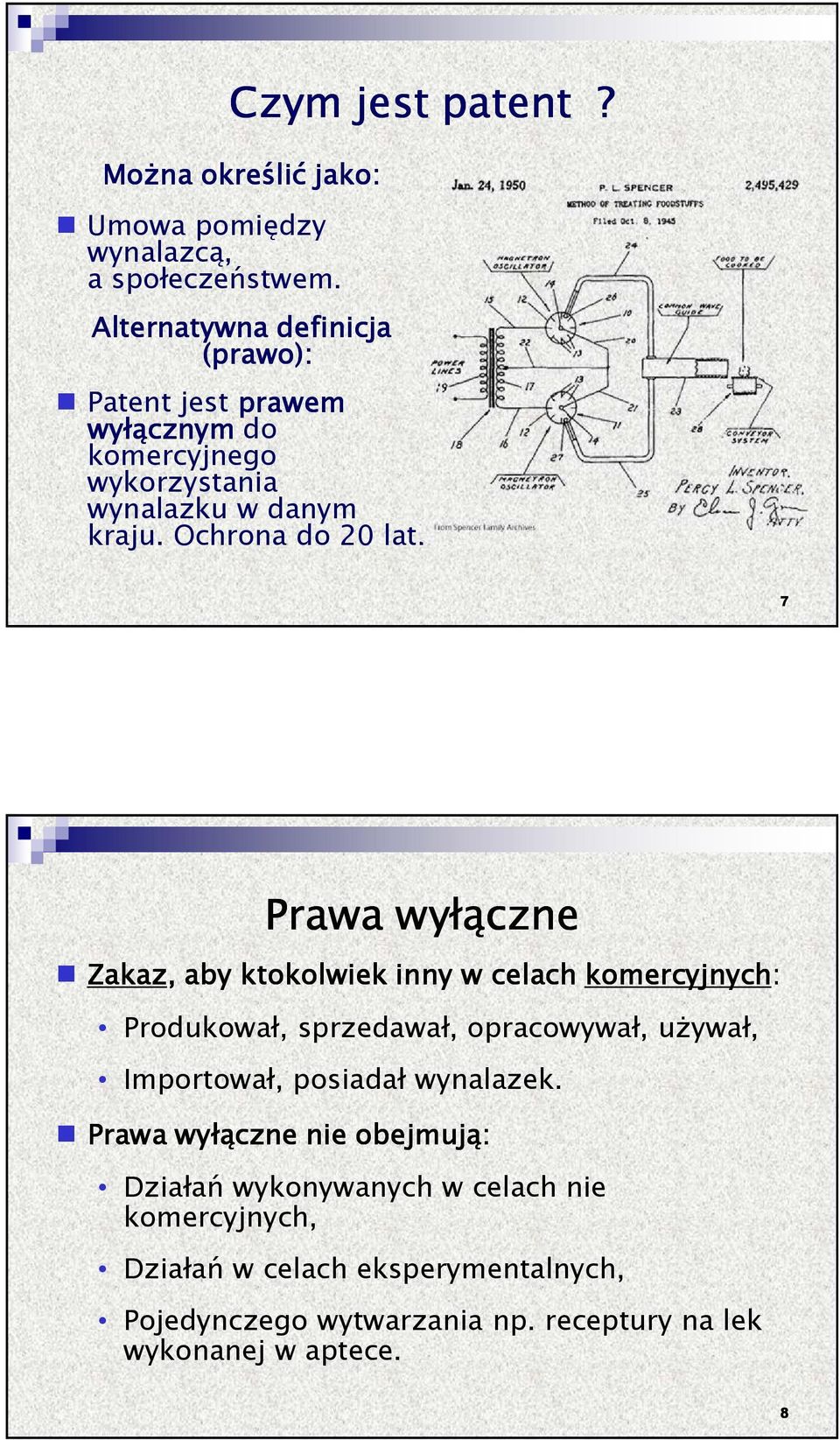 7 Prawa wyłączne Zakaz,, aby ktokolwiek inny w celach komercyjnych: Produkował, sprzedawał, opracowywał, używał, Importował, posiadał