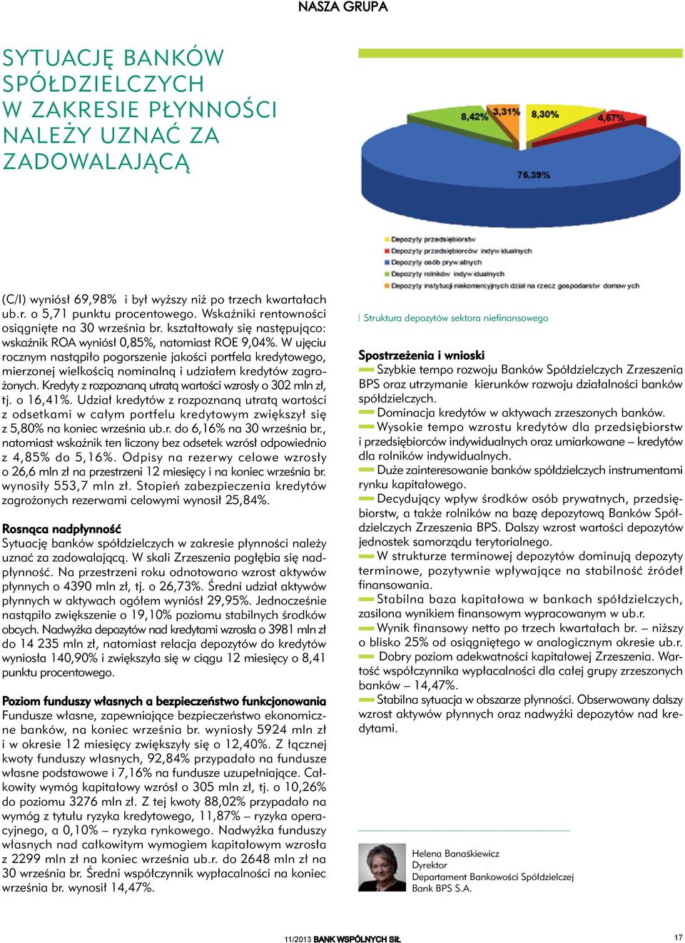 W ujęciu rocznym nastąpiło pogorszenie jakości portfela kredytowego, mierzonej wielkością nominalną i udziałem kredytów zagrożonych. Kredyty z rozpoznaną utratą wartości wzrosły o 302 mln zł, tj.