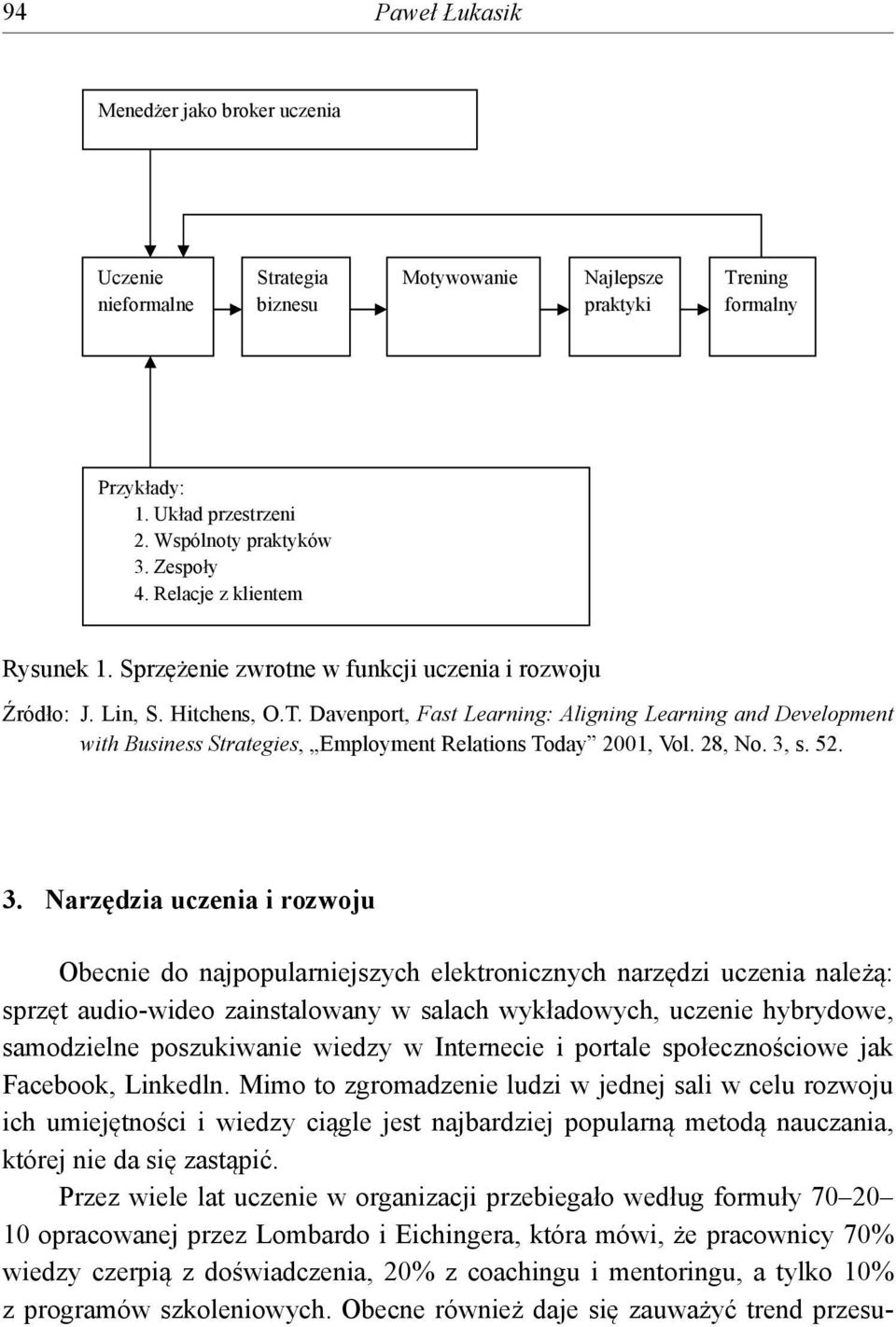 Davenport, Fast Learning: Aligning Learning and Development with Business Strategies, Employment Relations Today 2001, Vol. 28, No. 3,