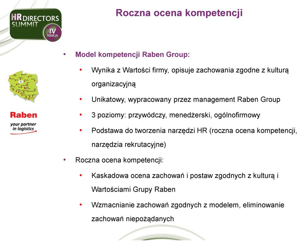 do tworzenia narzędzi HR (roczna ocena kompetencji, narzędzia rekrutacyjne) Roczna ocena kompetencji: Kaskadowa ocena