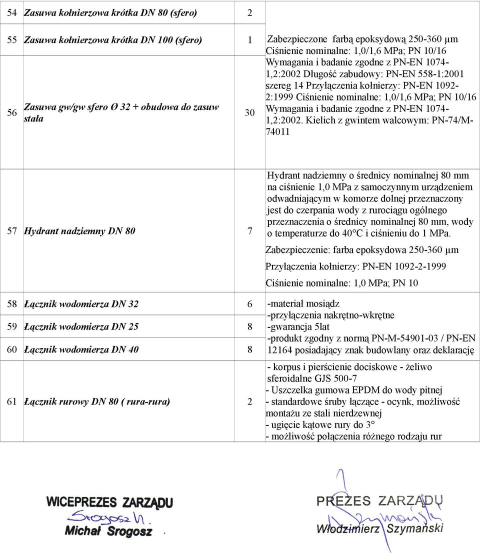 MPa; PN 10/16 Wymagania i badanie zgodne z PN-EN 1074-1,2:2002.