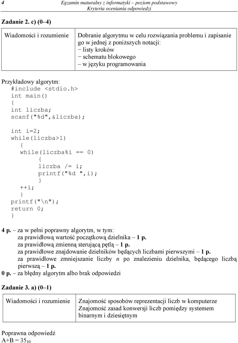 h> int main() int liczba; scanf("%d",&liczba); int i=2; while(liczba>1) while(liczba%i == 0) liczba /= i; printf("%d ",i); ++i; printf("\n"); return 0; 4 p.