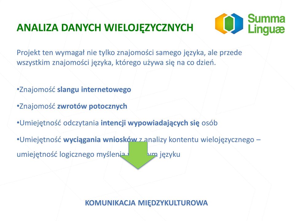 Znajomość slangu internetowego Znajomość zwrotów potocznych Umiejętność odczytania intencji