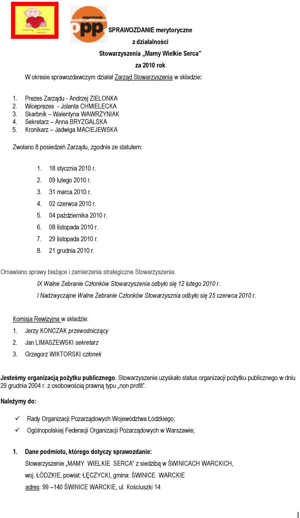 2. 09 lutego 2010 r. 3. 31 marca 2010 r. 4. 02 czerwca 2010 r. 5. 04 października 2010 r. 6. 08 listopada 2010 r. 7. 29 listopada 2010 r. 8. 21 grudnia 2010 r.