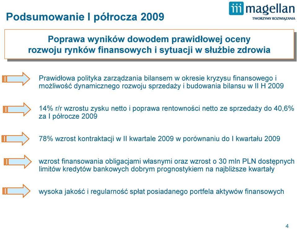 netto ze sprzedaży do 40,6% za I półrocze 2009 78% wzrost kontraktacji w II kwartale 2009 w porównaniu do I kwartału 2009 wzrost finansowania obligacjami własnymi oraz