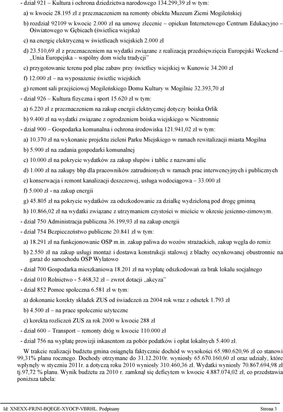 510,69 zł z przeznaczeniem na wydatki związane z realizacją przedsięwzięcia Europejski Weekend Unia Europejska wspólny dom wielu tradycji e) przygotowanie terenu pod plac zabaw przy świetlicy