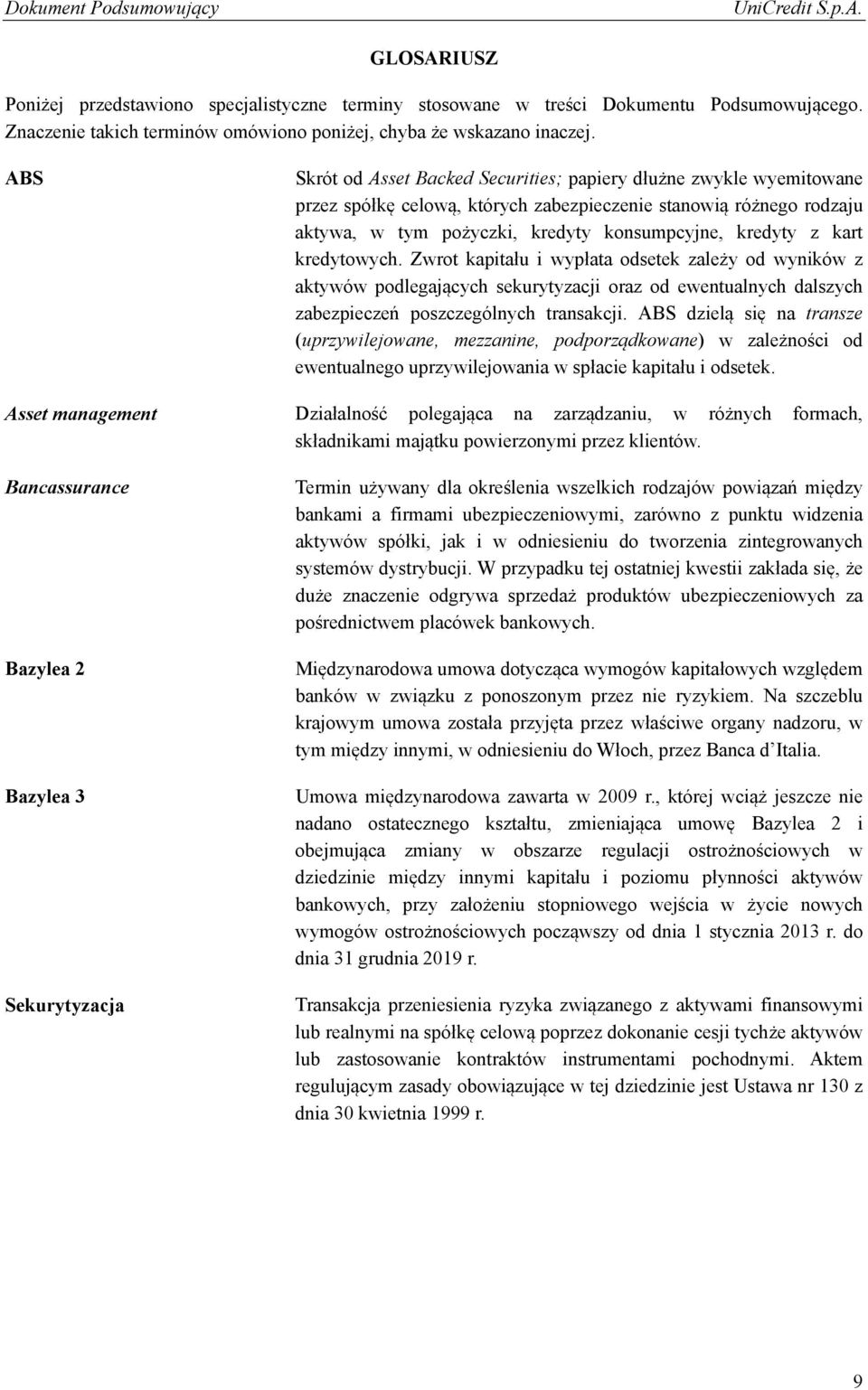 kart kredytowych. Zwrot kapitału i wypłata odsetek zależy od wyników z aktywów podlegających sekurytyzacji oraz od ewentualnych dalszych zabezpieczeń poszczególnych transakcji.