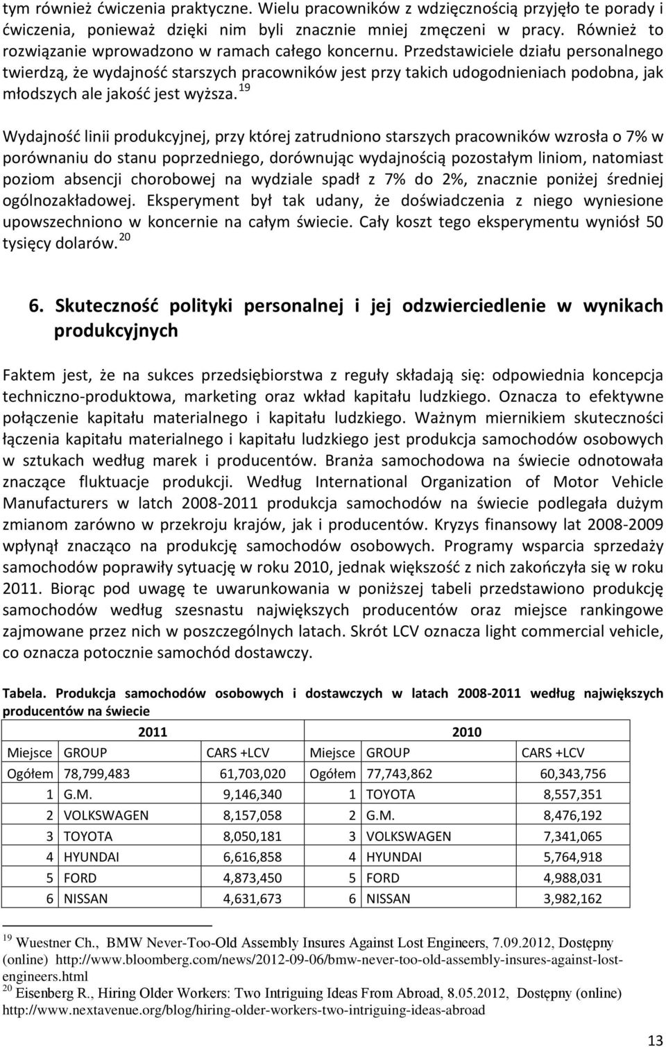 Przedstawiciele działu personalnego twierdzą, że wydajność starszych pracowników jest przy takich udogodnieniach podobna, jak młodszych ale jakość jest wyższa.