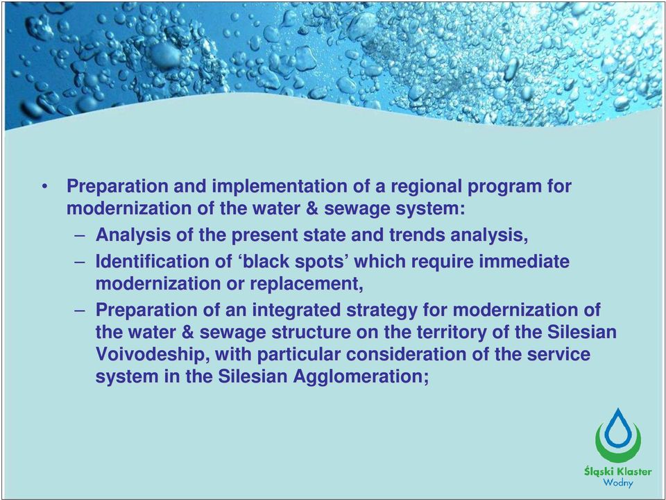 replacement, Preparation of an integrated strategy for modernization of the water & sewage structure on the