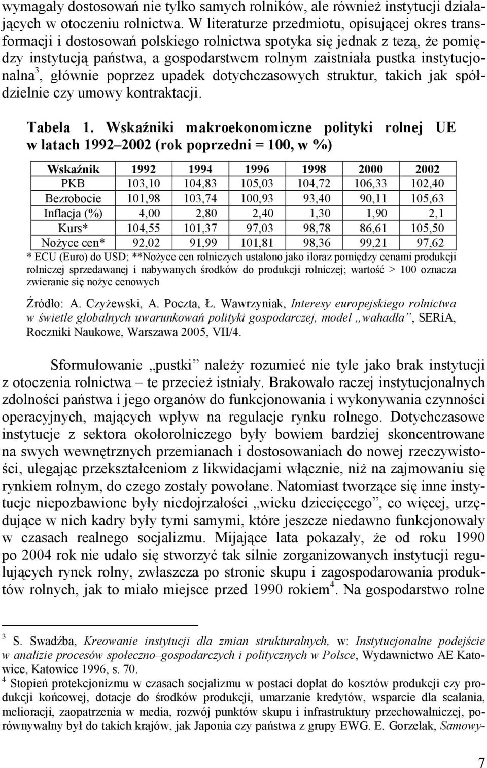 instytucjonalna 3, głównie poprzez upadek dotychczasowych struktur, takich jak spółdzielnie czy umowy kontraktacji. Tabela 1.