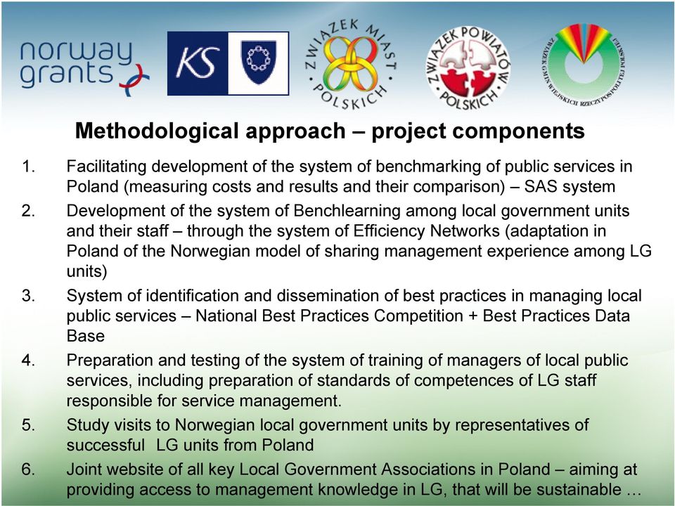 experience among LG units) 3. System of identification and dissemination of best practices in managing local public services National Best Practices Competition + Best Practices Data Base 4.