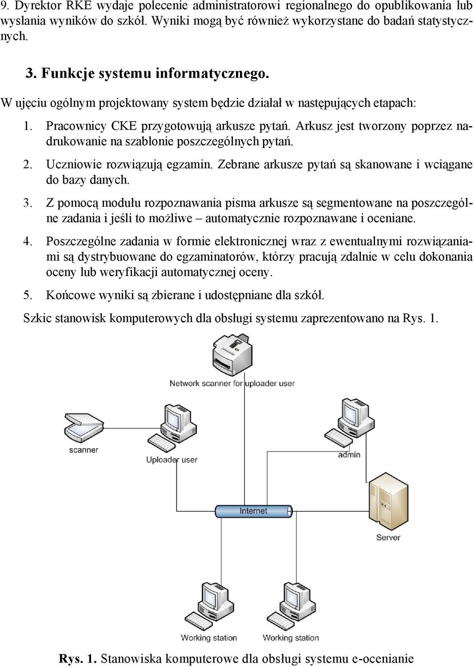 Arkusz jest tworzony poprzez nadrukowanie na szablonie poszczególnych pytań. 2. Uczniowie rozwiązują egzamin. Zebrane arkusze pytań są skanowane i wciągane do bazy danych. 3.