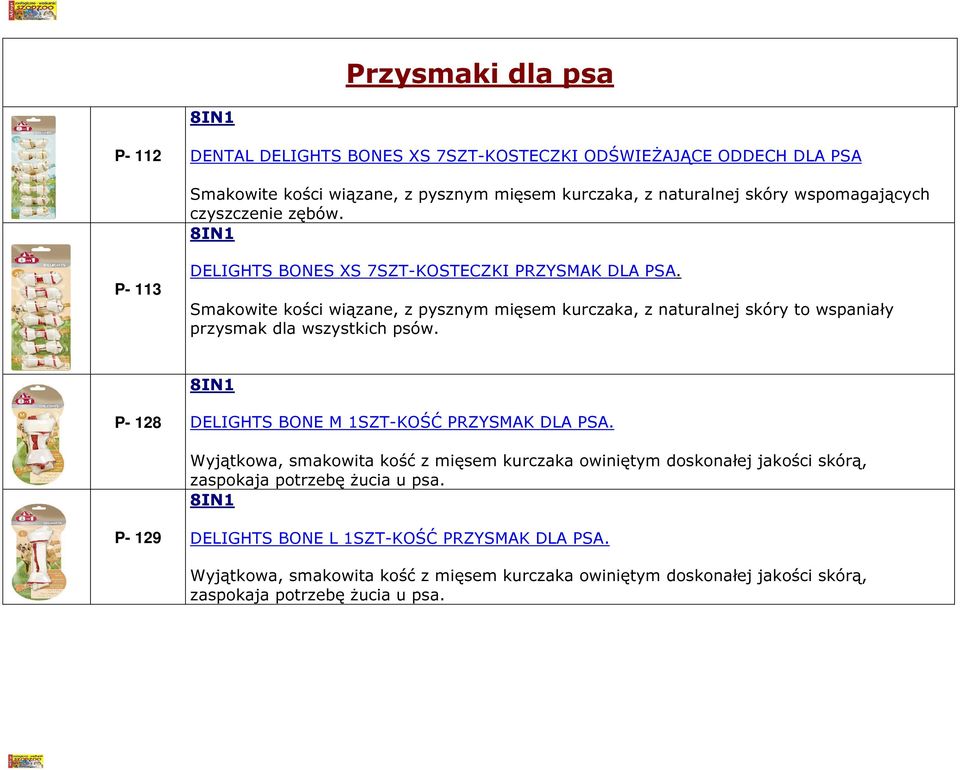 Przysmaki dla psa P- 112 DENTAL DELIGHTS BONES XS 7SZT-KOSTECZKI ODŚWIEŻAJĄCE ODDECH DLA PSA Smakowite kości wiązane, z pysznym mięsem kurczaka, z naturalnej skóry wspomagających