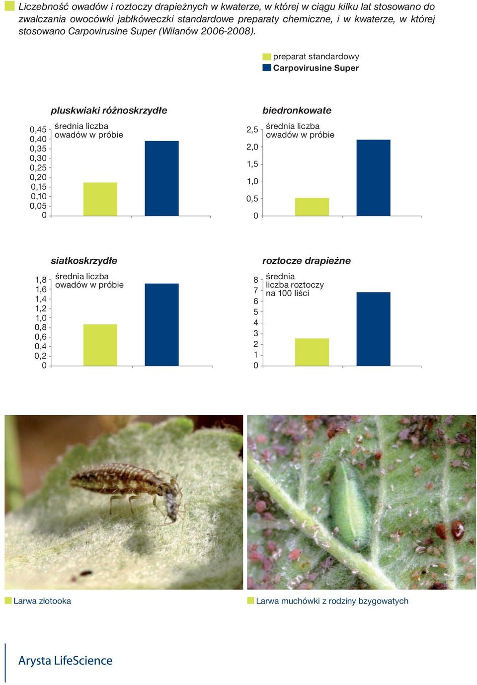 ,45,4,35,3,25,2,15,1,5 pluskwiaki różnoskrzydłe średnia liczba owadów w próbie 2,5 2, 1,5 1,,5 biedronkowate średnia liczba owadów w
