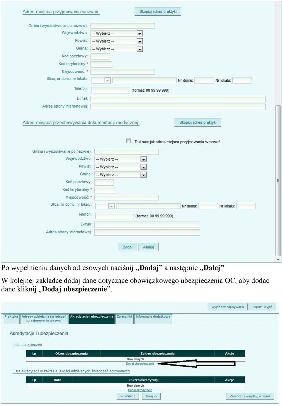 dodaj dane dotyczące obowiązkowego