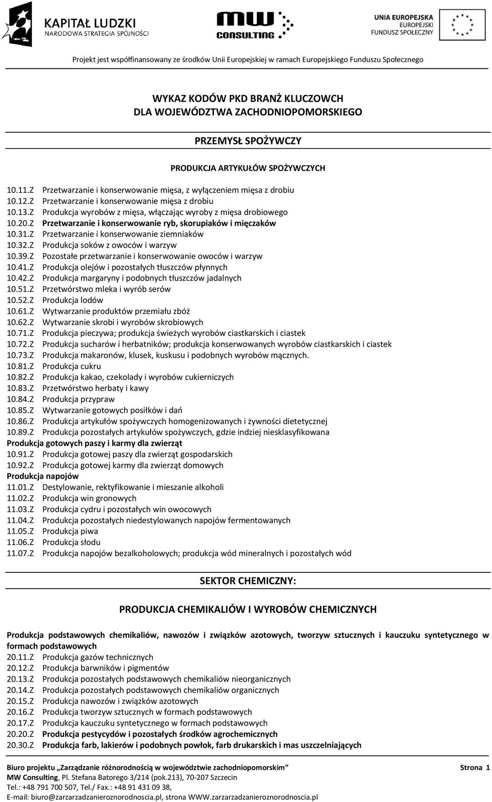 Z Przetwarzanie i konserwowanie ziemniaków 10.32.Z Produkcja soków z owoców i warzyw 10.39.Z Pozostałe przetwarzanie i konserwowanie owoców i warzyw 10.41.