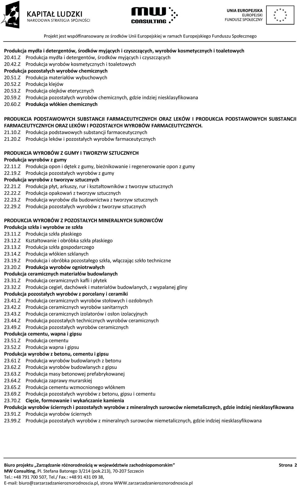 Z Produkcja pozostałych wyrobów chemicznych, gdzie indziej niesklasyfikowana 20.60.