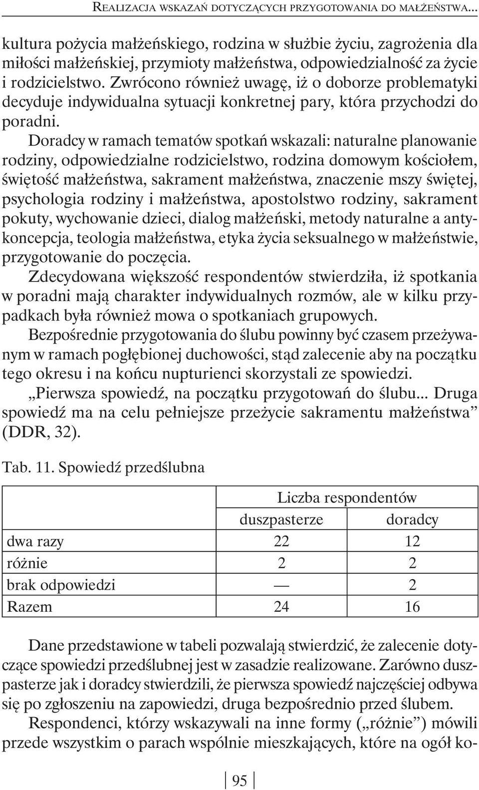 Zwrócono również uwagę, iż o doborze problematyki decyduje indywidualna sytuacji konkretnej pary, która przychodzi do poradni.