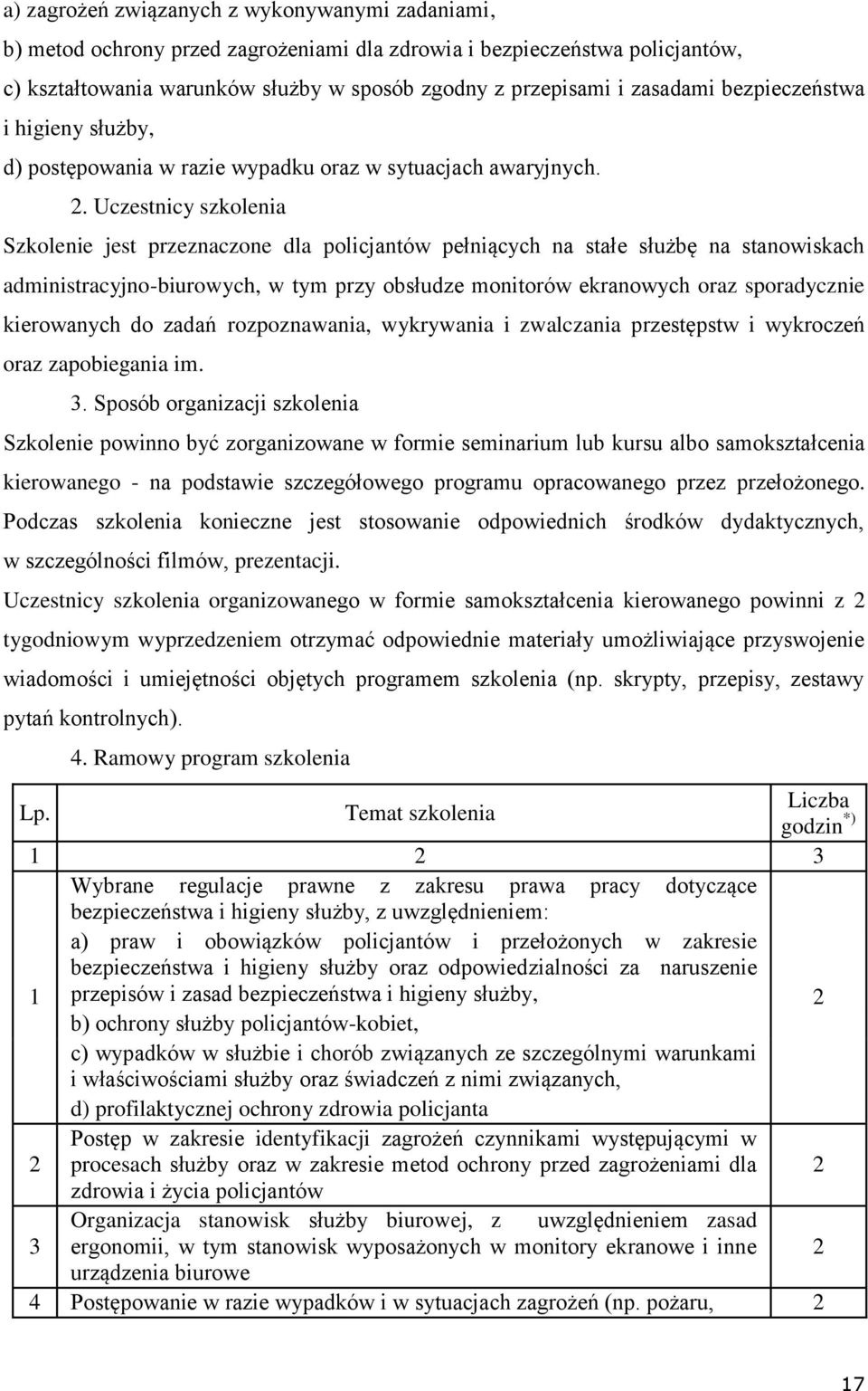 Uczestnicy szkolenia Szkolenie jest przeznaczone dla policjantów pełniących na stałe służbę na stanowiskach administracyjno-biurowych, w tym przy obsłudze monitorów ekranowych oraz sporadycznie