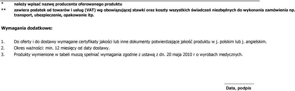 Okres ważności: min. 12 miesięcy od daty dostawy. 3.