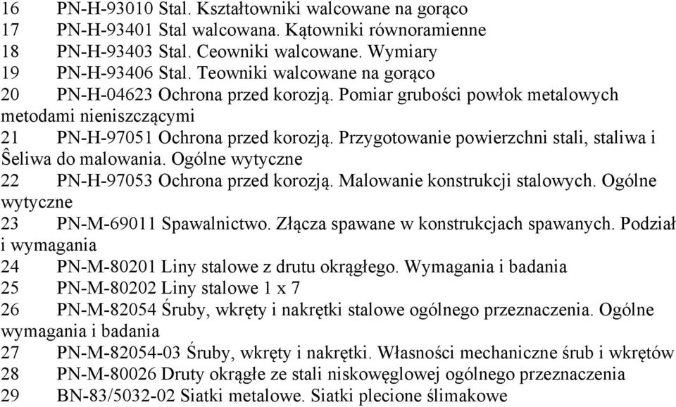 Przygotowanie powierzchni stali, staliwa i Ŝeliwa do malowania. Ogólne wytyczne 22 PN-H-97053 Ochrona przed korozją. Malowanie konstrukcji stalowych. Ogólne wytyczne 23 PN-M-69011 Spawalnictwo.