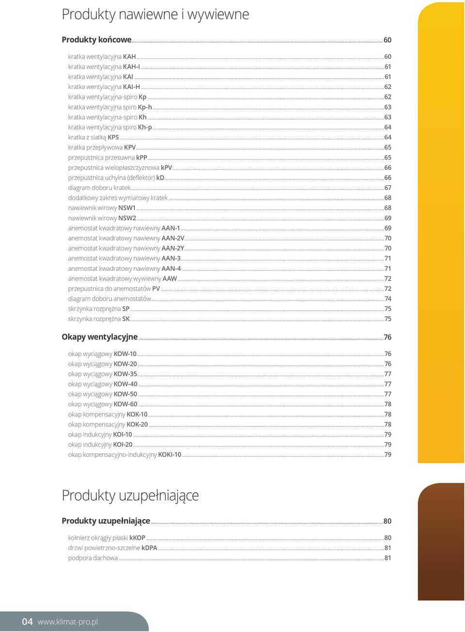 ..65 przepustnica wielopłaszczyznowa kpv...66 przepustnica uchylna (deflektor) kd...66 diagram doboru kratek...67 dodatkowy zakres wymiarowy kratek...68 nawiewnik wirowy NSW1...68 nawiewnik wirowy NSW2.