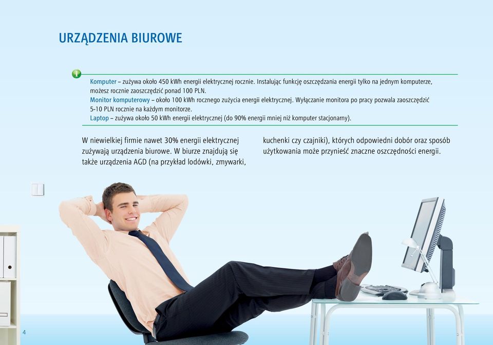 Monitor komputerowy około 100 kwh rocznego zużycia energii elektrycznej. Wyłączanie monitora po pracy pozwala zaoszczędzić 5-10 PLN rocznie na każdym monitorze.