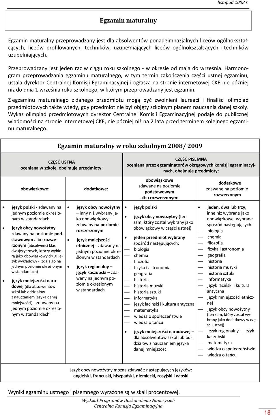 Harmonogram przeprowadzania egzaminu maturalnego, w tym termin zakończenia części ustnej egzaminu, ustala dyrektor Centralnej Komisji Egzaminacyjnej i ogłasza na stronie internetowej CKE nie później