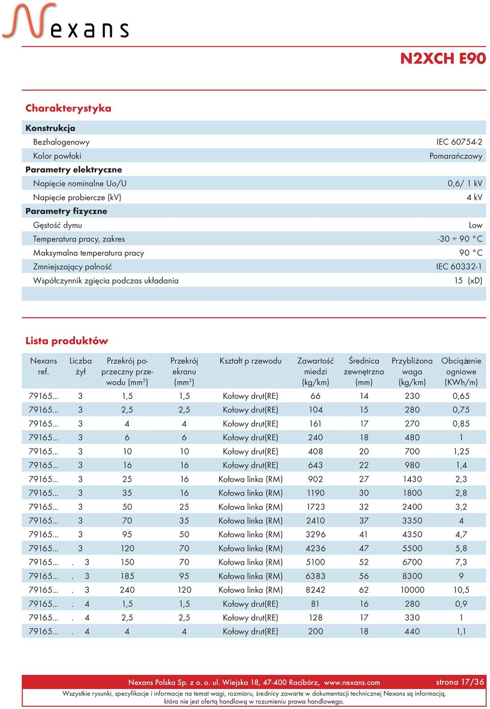 Liczba y³ Przekrój poprzeczny przewodu (mm 2 ) Przekrój ekranu (mm 2 ) Kszta³t p rzewodu Zawartoœæ miedzi (kg/km) Œrednica zewnêtrzna (mm) Przybli ona waga (kg/km) Obci¹ enie ogniowe (KWh/m) 79165.