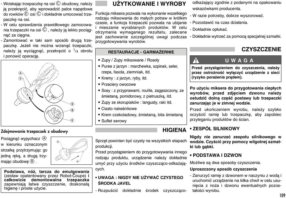 Je eli nie mo na wcisnàç trzepaczki, nale y jà wyciàgnàç, przekr ciç o 1 /4 obrotu i ponowiç operacj.