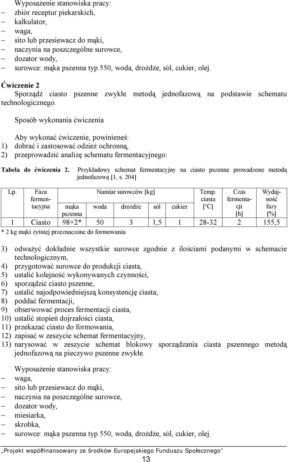 Sposób wykonania ćwiczenia Aby wykonać ćwiczenie, powinieneś: 1) dobrać i zastosować odzież ochronną, 2) przeprowadzić analizę schematu fermentacyjnego: Tabela do ćwiczenia 2.