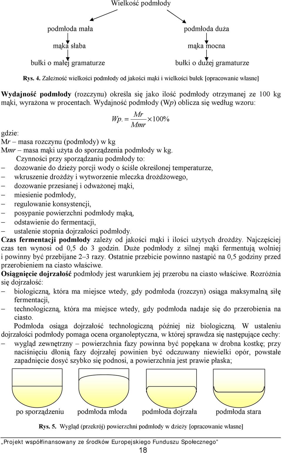 Wydajność podmłody (Wp) oblicza się według wzoru: Mr Wp. = 100% Mmr gdzie: Mr masa rozczynu (podmłody) w kg Mmr masa mąki użyta do sporządzenia podmłody w kg.