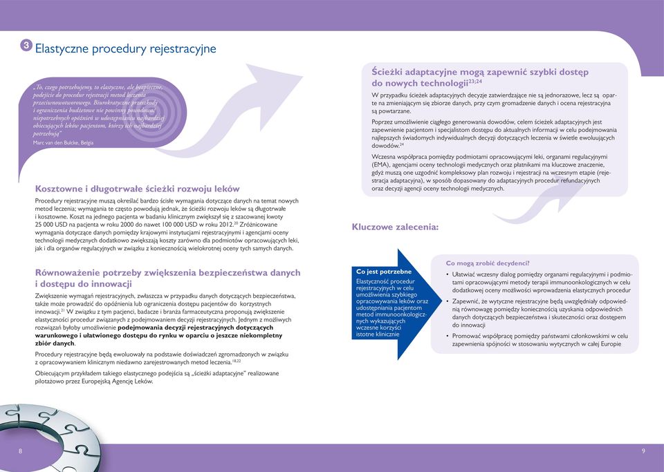 den Bulcke, Belgia Kosztowne i długotrwałe ścieżki rozwoju leków Procedury rejestracyjne muszą określać bardzo ścisłe wymagania dotyczące danych na temat nowych metod leczenia; wymagania te często