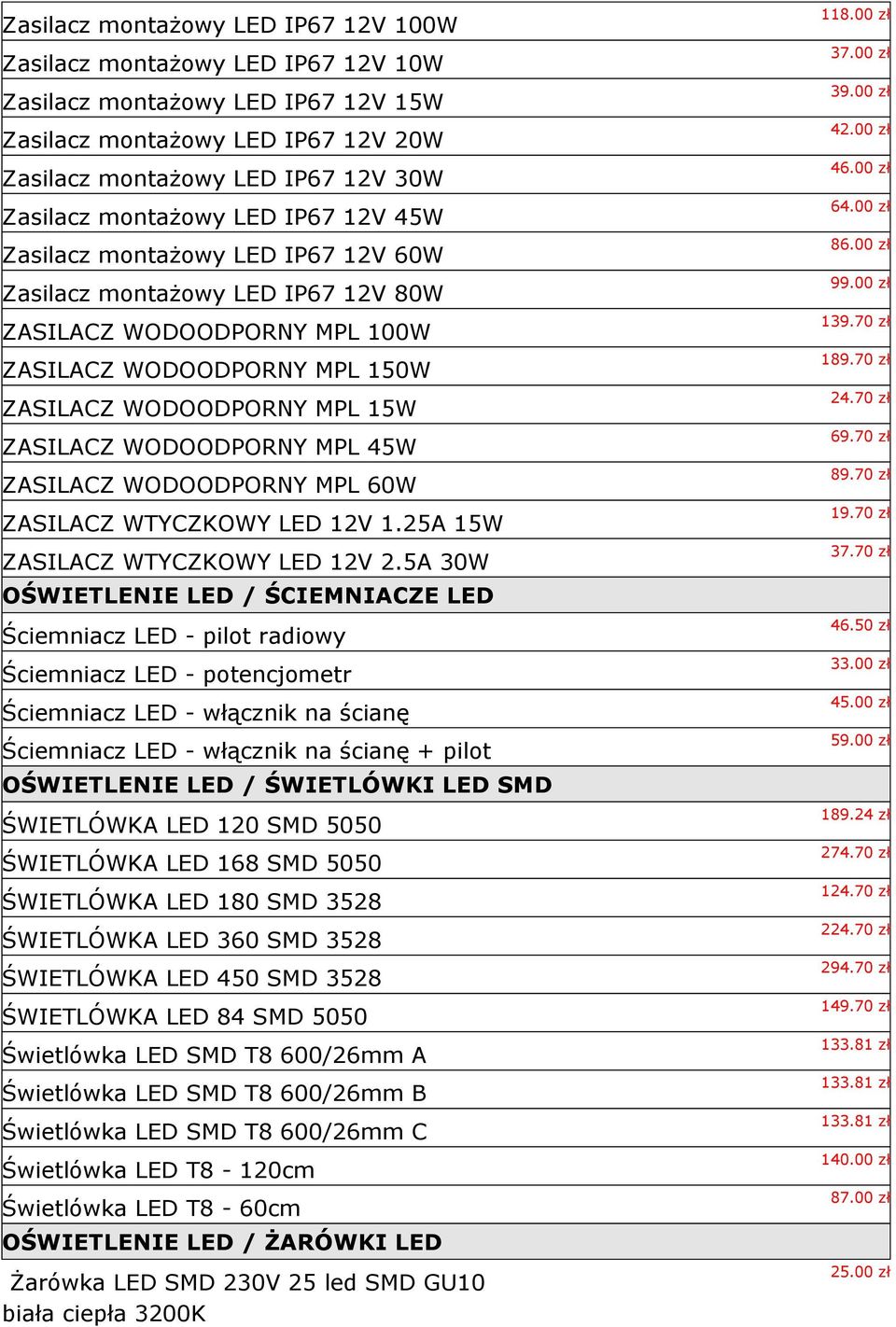 MPL 45W ZASILACZ WODOODPORNY MPL 60W ZASILACZ WTYCZKOWY LED 12V 1.25A 15W ZASILACZ WTYCZKOWY LED 12V 2.