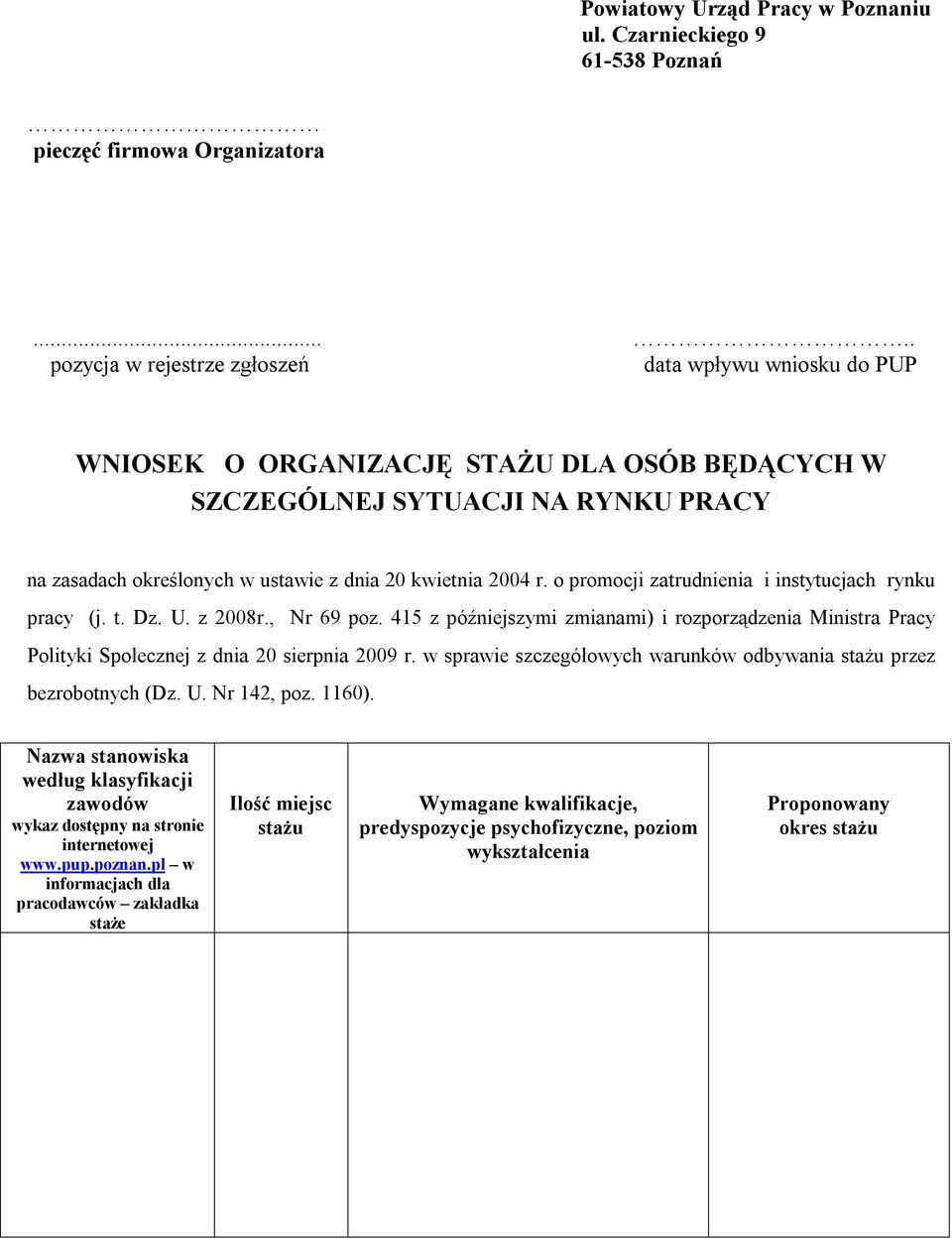 2004 r. o promocji zatrudnienia i instytucjach rynku pracy (j. t. Dz. U. z 2008r., Nr 69 poz.