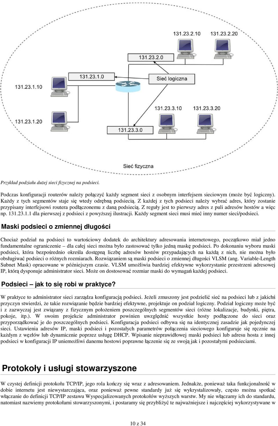 Z reguły jest to pierwszy adres z puli adresów hostów a wic np. 131.23.1.1 dla pierwszej z podsieci z powyszej ilustracji. Kady segment sieci musi mie inny numer sieci/podsieci.