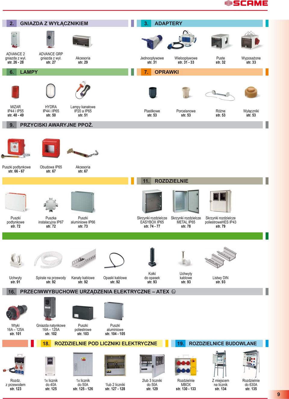 PRZYCISKI AWARYJNE PPOŻ. podtynkowe str.66-67 Obudowa IP65 str. 67 str. 67 11. ROZDZIELNIE podtynkowe str. 72 Puszka instalacyjna IP67 str. 72 aluminiowe IP66 str.