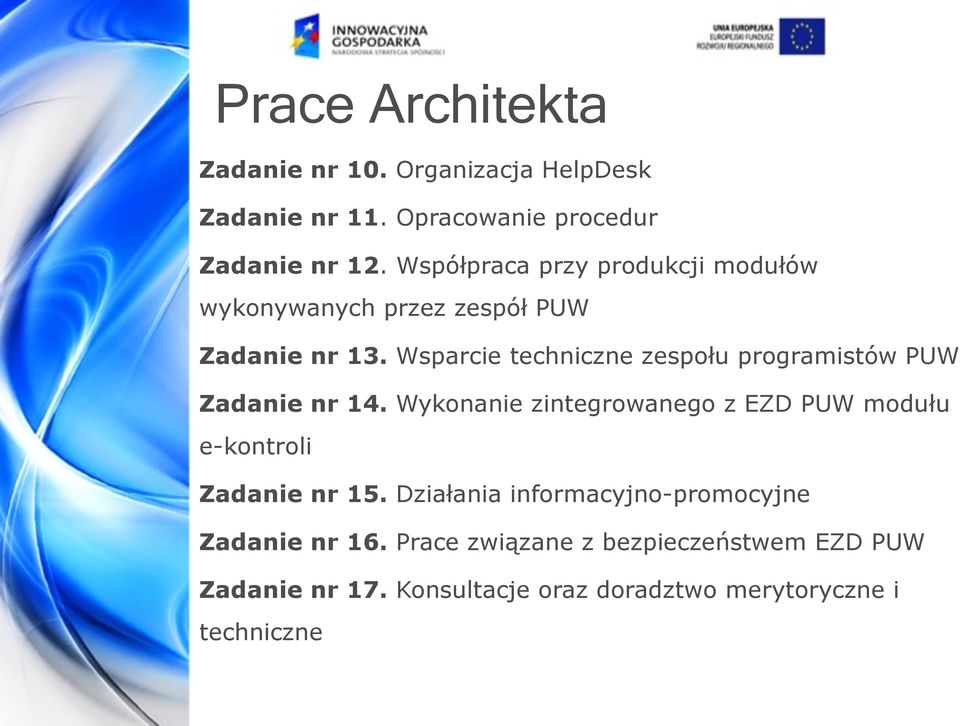 Wsparcie techniczne zespołu programistów PUW Zadanie nr 14.