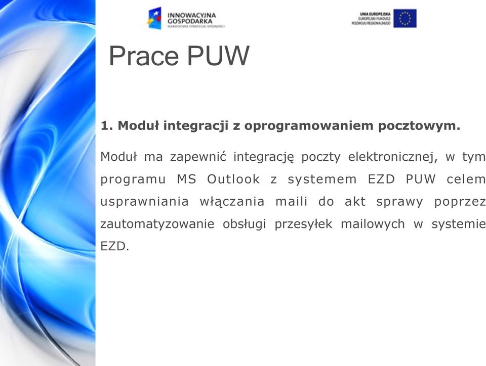 programu MS Outlook z systemem EZD PUW celem usprawniania