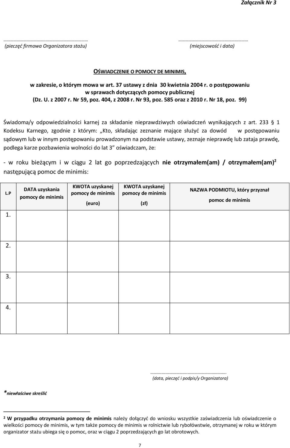 99) Świadoma/y odpowiedzialności karnej za składanie nieprawdziwych oświadczeń wynikających z art.