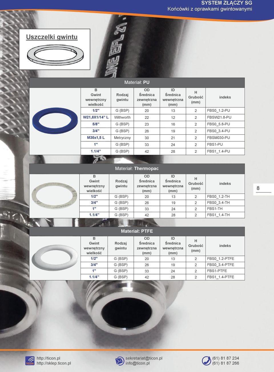 1/4 42 28 2 FBS1_1.4-PU Materiał: Thermopac B wint wewnętrzny wielkość Rodzaj gwintu wewnętrzna H rubość 1/2" 20 13 2 FBS0_1.2-TH 3/4" 26 19 2 FBS0_3.