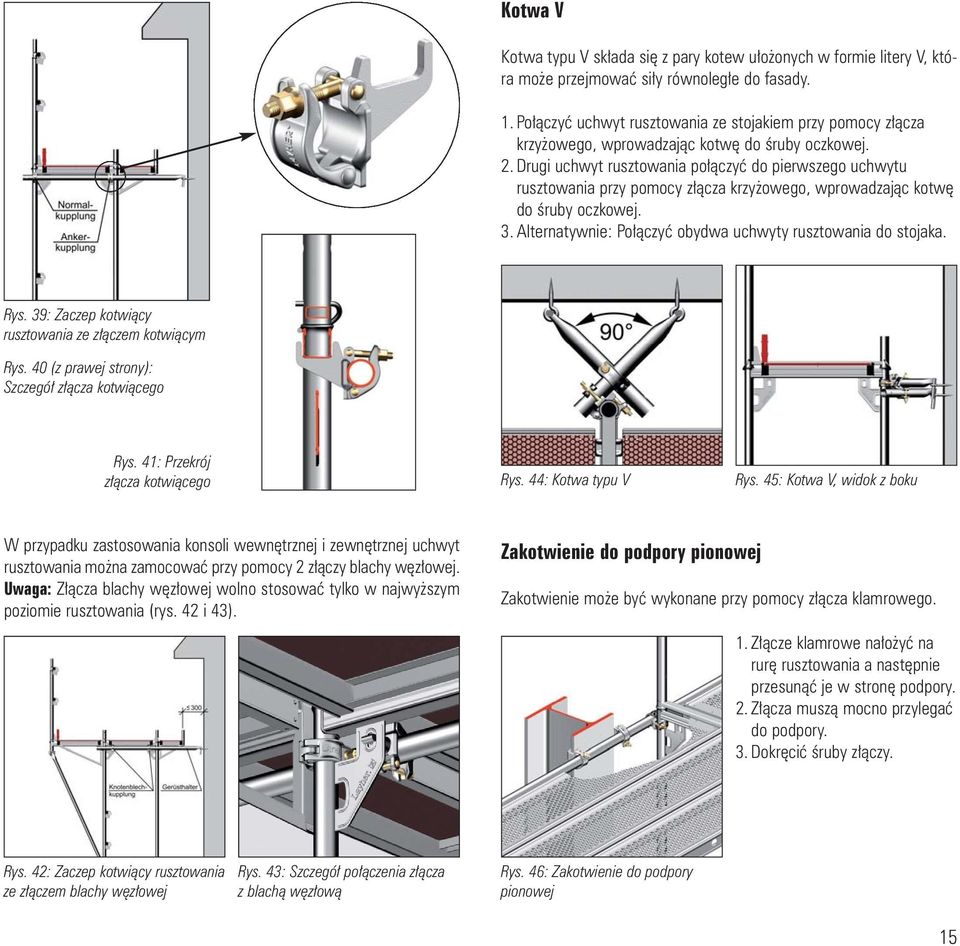Drugi uchwyt rusztowania po³¹czyæ do pierwszego uchwytu rusztowania przy pomocy z³¹cza krzy owego, wprowadzaj¹c kotwê do œruby oczkowej. 3.