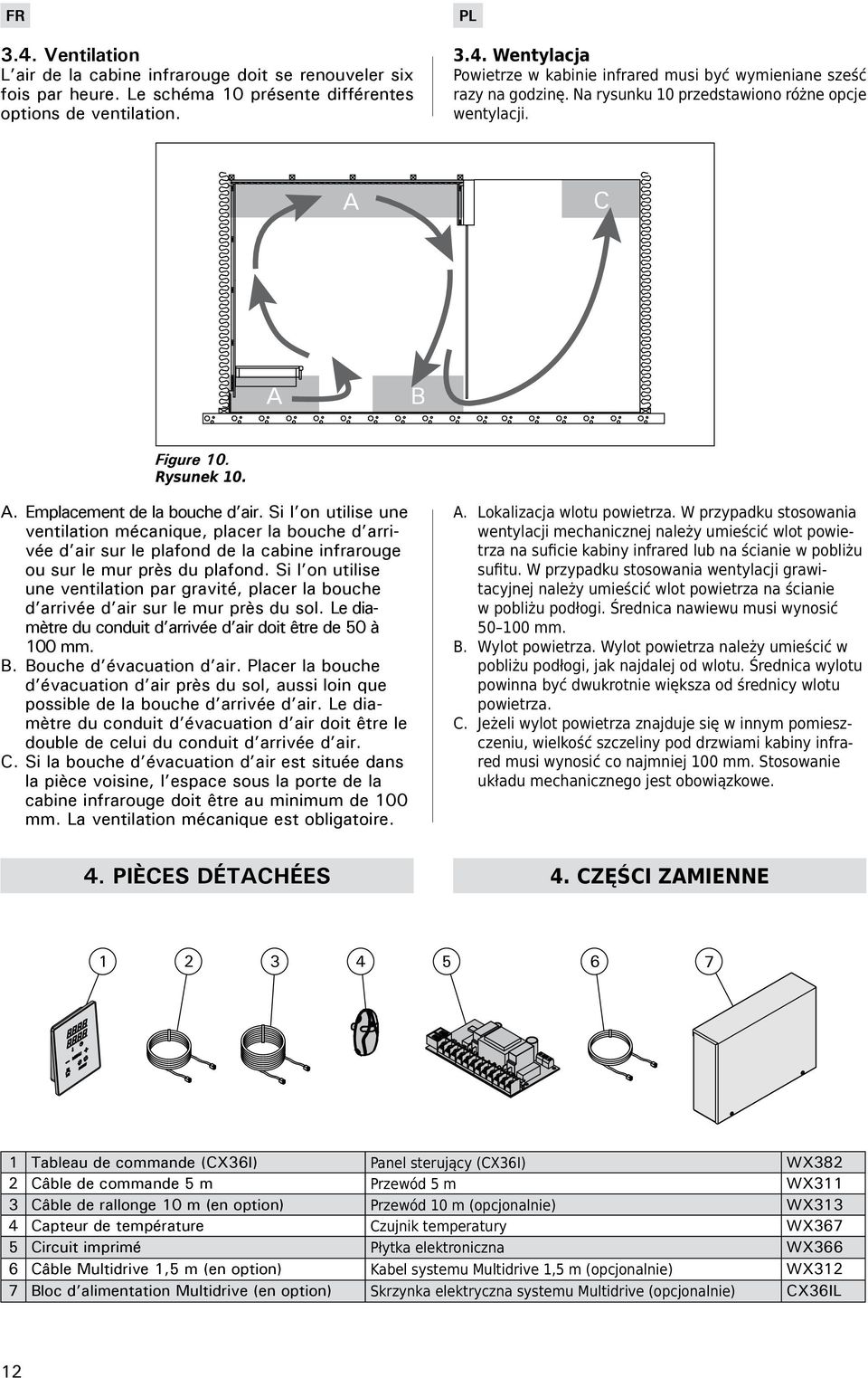 Si l on utilise une ventilation mécanique, placer la bouche d arrivée d air sur le plafond de la cabine infrarouge ou sur le mur près du plafond.