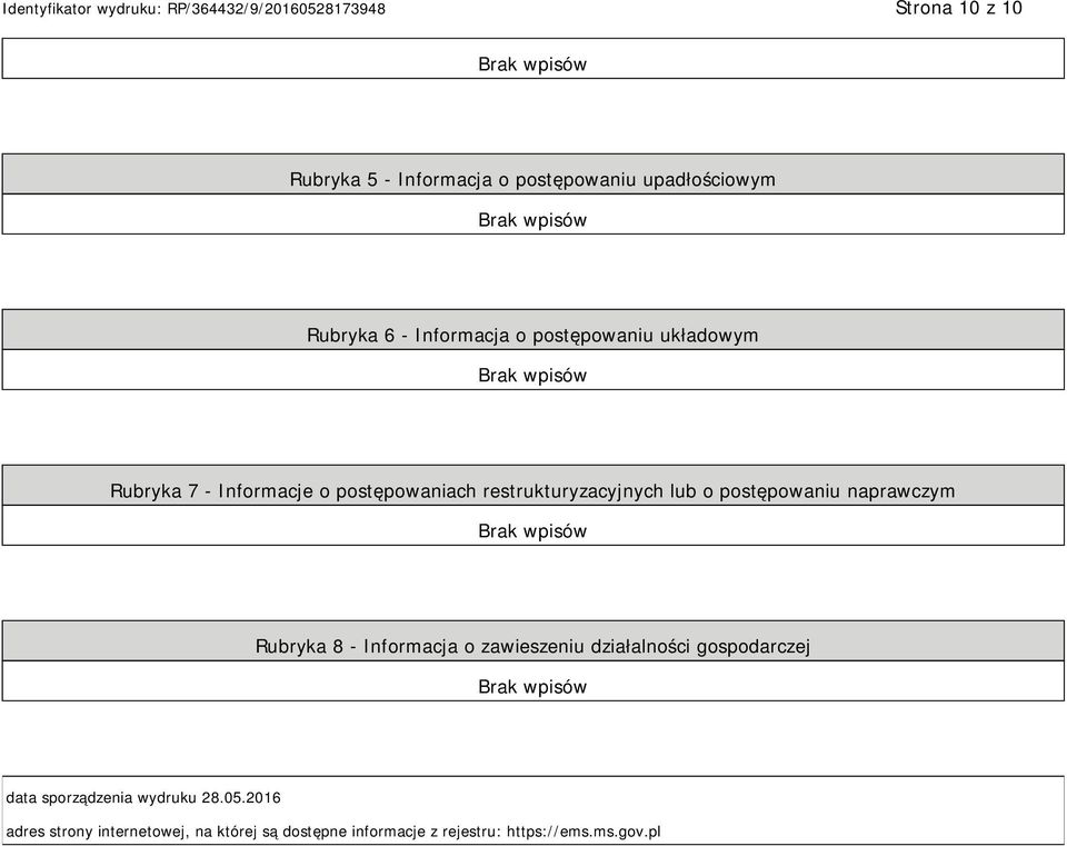 postępowaniu naprawczym Rubryka 8 - Informacja o zawieszeniu działalności gospodarczej data